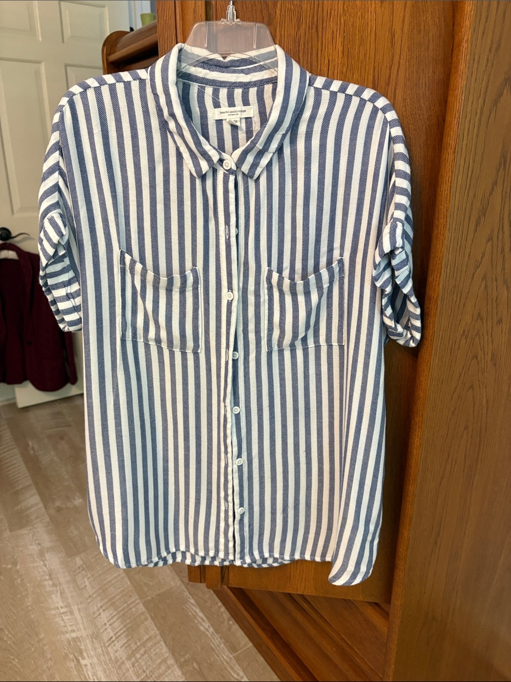 beachlunchlounge Blue & White Vertical Stripe Button-Down Shirt